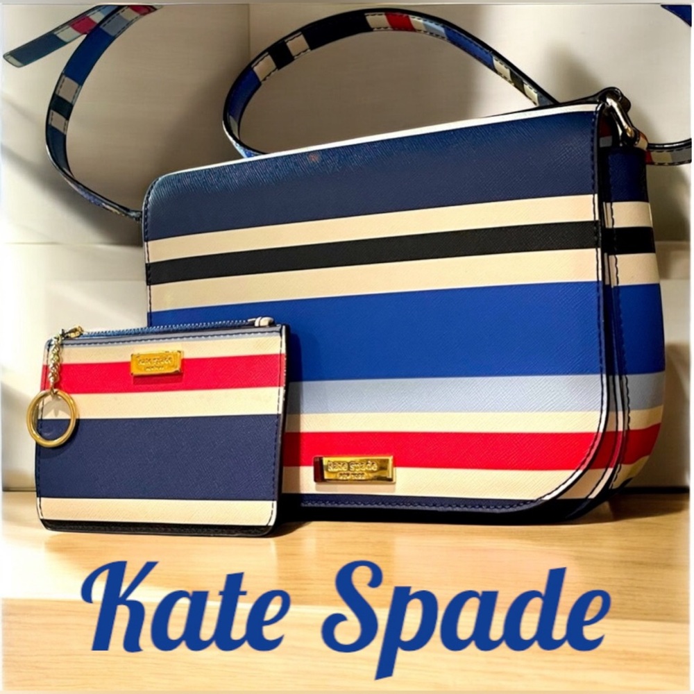 Kate Spade Carsen Crossbody Bag LaurelWay Striped Multicolor Vinyl Purse & coinp